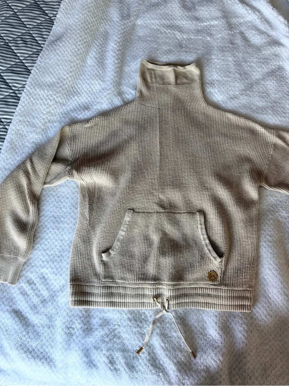 Michael Kors Cream Turtleneck Waffle-Knit Sweater